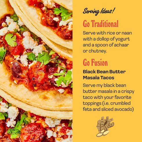 90 10oz, Pack 6 Brooklyn Delhi Black Bean Butter Masala Pouches - Ready to Eat, Protein-Rich, Microwavable Entree