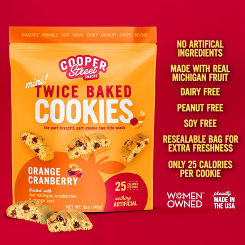 Cooper Street Twice Baked Orange Cranberry Biscotti Cookies - Light & Crispy Coffee Cookie Bites, 5oz, Kosher, Low