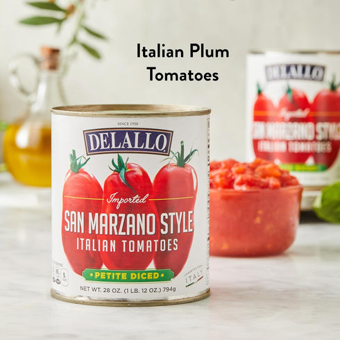 28 Packed DeLallo San Marzano Style Diced Tomatoes, Ounce Can, Italian Plum Tomatoes in Light Puree, Product of Italy