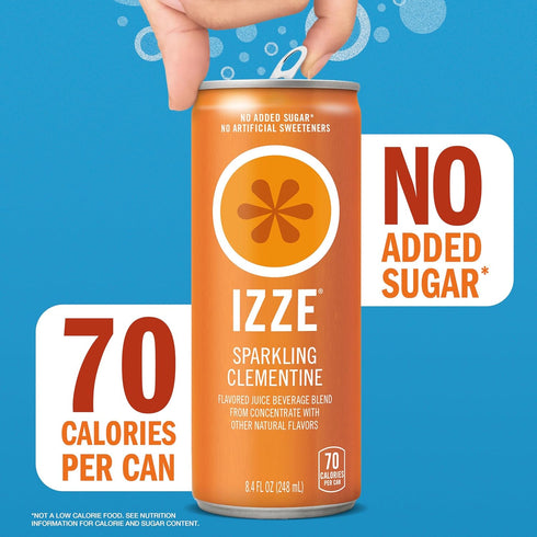Sunset Pack, 8.4 Oz (Pack 24) IZZE Sparkling Juice Beverage Blend, Variety Clementine, Peach, Cherry Lime, Pomegranate