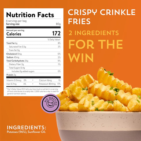 20 oz., Frozen Strong Roots Crispy Crinkle Fries, Vegan & Gluten Free Fries, Low in Sugar, Salt & Saturated Fat, No