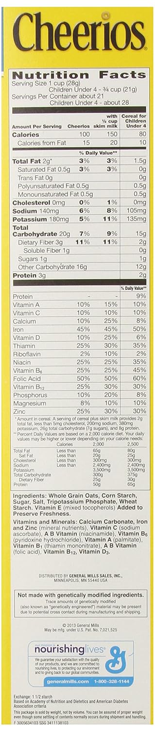 21 oz. (Pack 2) Cheerios, Breakfast Cereal, Gluten Free, Family Size, Cereal Box
