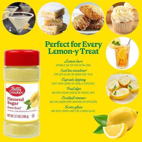 3.7 oz Betty Crocker Lemon Twist Flavored Sugar Citrus Dessert Sugar for Baking, Cocktails & More