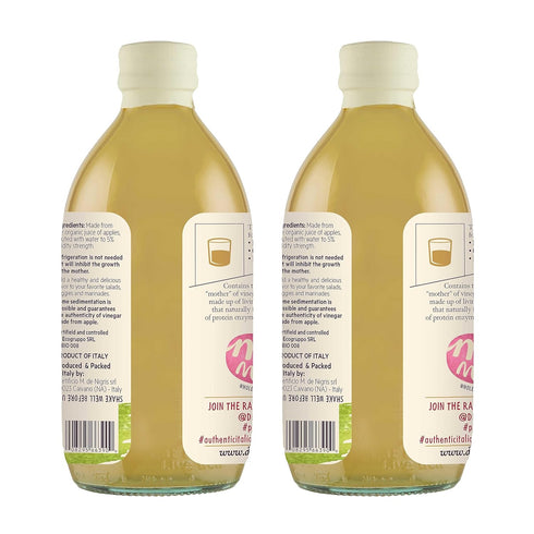 16,9 Oz (Pack 2) De Nigris Organic Apple Cider Vinegar Raw & Unfiltered of | Apple Cider Vinegar With Mother A Source
