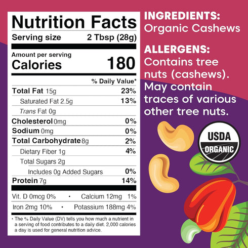16 (Pack 2) Wilderness Poets, Organic Cashew Butter - Raw, Vegan, Paleo, No Added Sugar - Ounce of - Glass Jar