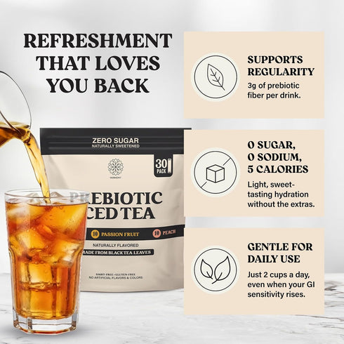 Pack 3 30 Packs Harmony Prebiotic Black Tea Variety - Flavors Peach Lemon Passion Fruit, Iced Tea Drink Mix with Plant