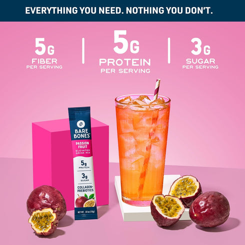 Packs 5g 16 Packets (.60 oz) Bare Bones Passion Fruit Elevated Drink Mix | Light & Flavorful | Gluten-Free & Naturally