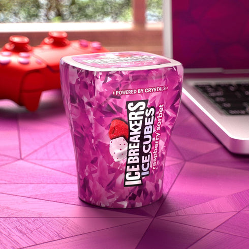 3.24 oz (6 Count, 40 ICE BREAKERS Ice Cubes Raspberry Sorbet Flavored Sugar Free Chewing Gum Bottles, Pieces)
