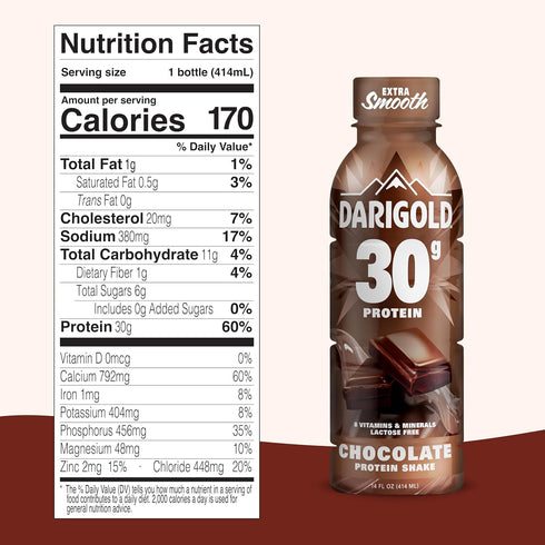 30g 170 14oz 12 pack Darigold Ready to Drink Chocolate Protein Shake, Protein, No Added Sugar, Lactose Free, Only