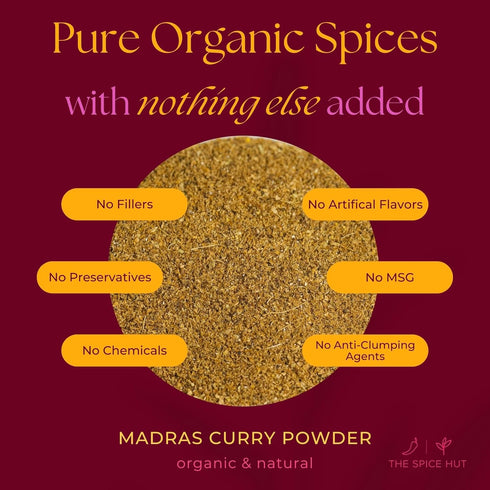 Spice Hut Madras Curry Powder, Organic, Salt-Free Indian Seasoning for Cooking Spicy South Asian Food, 2oz