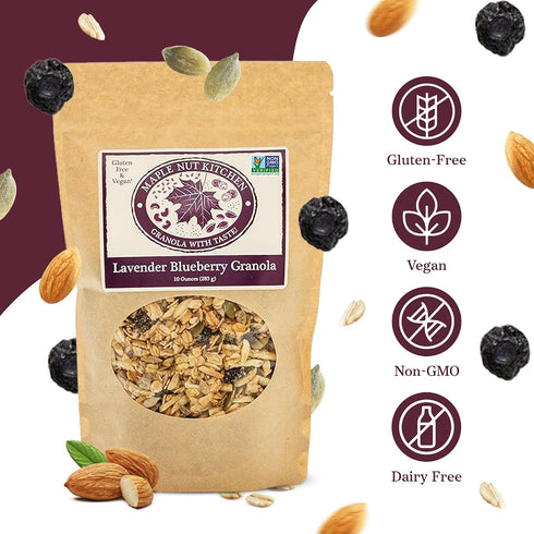 10 oz Maple Nut Kitchen Lavender Blueberry Granola | Low Sugar, Gluten-Free Granola with Oats, Almonds & Real