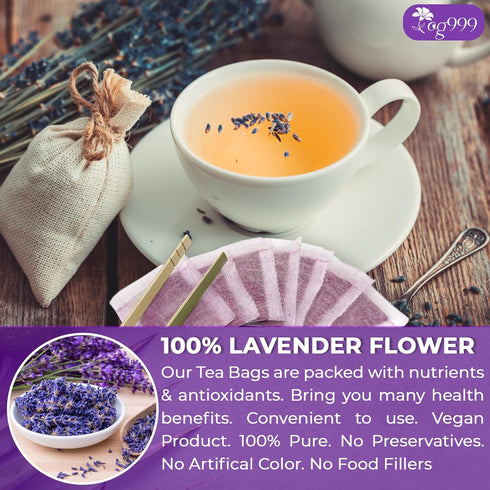 TOG999, 120 100% Premium Lavender Flower Tea Bags, Natural & Pure. Loose Flower Lavender Herbal Tea. No Sugar, No