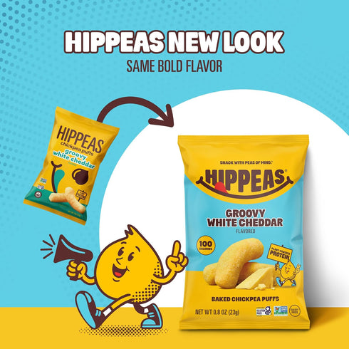 0.8oz, Pack 30, 3g 2g HIPPEAS Chickpea Puffs, Groovy White Cheddar, Gluten Free Snacks, Dairy Free, Vegan, of Protein