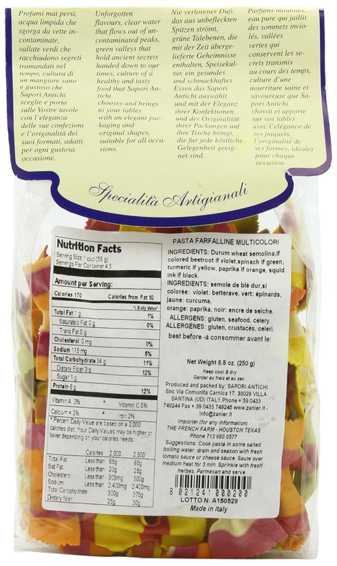 Sapori Antichi 8-Ounce Pasta, Multicolor Farfaline Bowtie