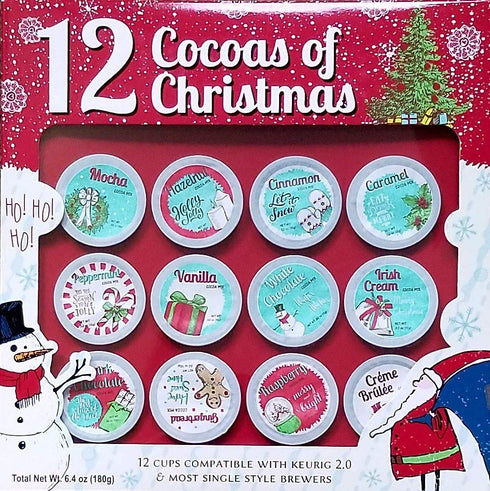 12 Cocoas of Christmas - 12 K Cups - Premium Holiday Cocoa Gift Set