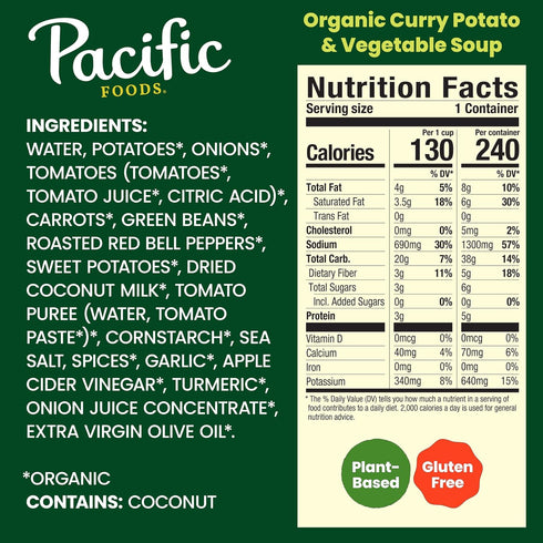 16.3 oz (12 Pack) Pacific Foods Organic Curry Potato and Vegetable Soup, Can