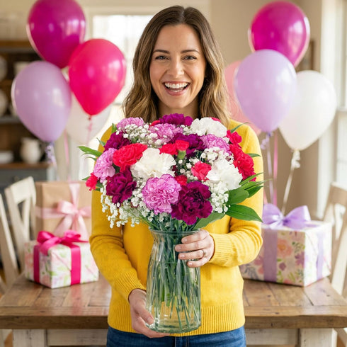 (26 Benchmark Bouquets Carnation Flower Mix Mothers Day Flowers for Delivery Fresh Cut Floral Arrangement Pink White