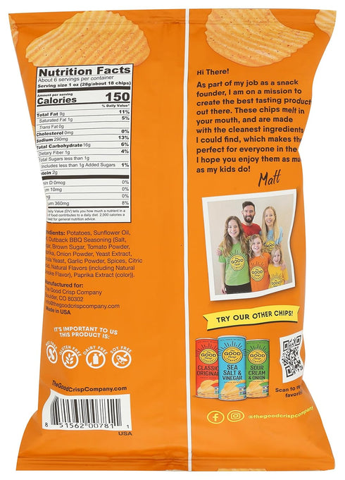 5.5 The Good Crisp Company, Chips Potato Crinkle Cut Outback BBQ, Ounce