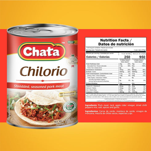 13.05 oz (Pack 4) Chata Mexican Pork Chilorio, Seasoned Shredded Pork, Can