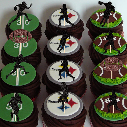 36 PCS Rugby Ball Cupcake Toppers - Football Players Sport Picks for Baby Shower Birthday Party Cake Decorations