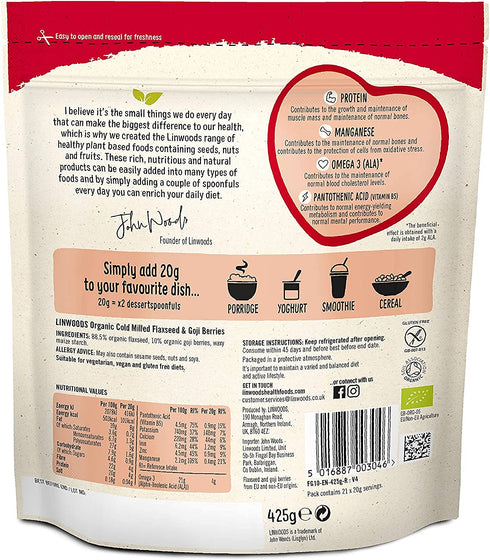 425g Linwoods - Organic - Milled Flaxseed & Goji Berries