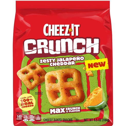(6 Cheez-It Crunch Cheesy Baked Snacks, Lunch Snacks, Zesty Jalapeno Cheddar Bags)