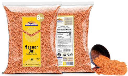 128oz (8lbs) 3.63kg Rani Masoor Dal (Indian Red Lentils) Split Gram Bulk ~ All Natural | Gluten Friendly | NON-GMO |