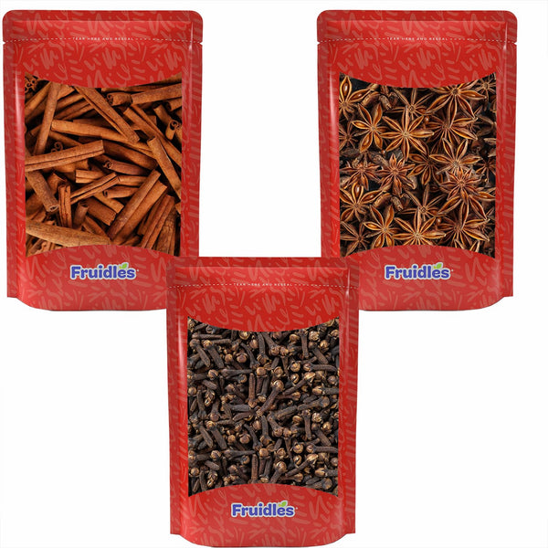 Fruidles Cinnamon Sticks, Star Anise and Whole Cloves - 3 Pack Bundle