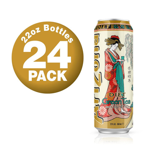 22 Oz (Pack 24) AriZona Diet Green Tea with Ginseng and Honey - Big Can, Fl