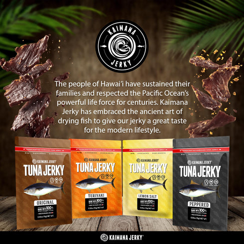 9g Omega-3's (10 pack, 0.50 oz) Kaimana Jerky Ahi Tuna Sampler Bundle - All Natural & Wild Caught Tuna Jerky. Made