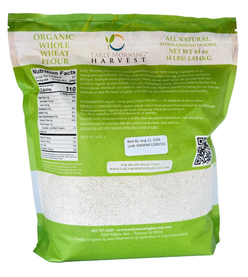 Early Morning Harvest Organic Whole Wheat Flour - Made from Non-GMO Whole Wheat - Stone Ground Flour for Baking