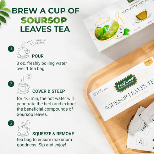 LeafLea Premium Soursop Leaves Tea Bags - 40 Herbal Tea Bags for Natural Digestion Support, No Sugar, No Caffeine