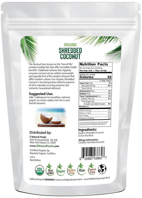 1 lb Organic Shredded Coconut - Unsweetened Macaroon Cut - Finely Cut Dried Flakes For Baking, Snacks, & Recipes - Raw