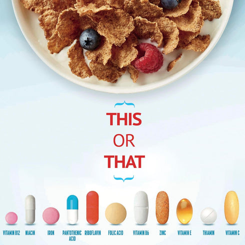 Total 100% 11 16 oz Breakfast Cereal, Daily Value of Vitamins and Minerals, Whole Grain Cereal