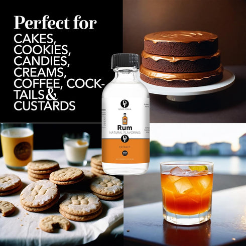 Dolce Foglia Natural Rum Extract, 2 Ounce Water-Soluble Flavoring for Baked Goods, Beverages, Desserts