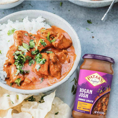 Simmer Simmer 15oz (Pack 1) Pataks Rogan Josh Sauce - Medium Spiced Tomato-Based Curry Sauce with Garlic, Ginger