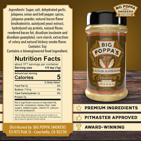 (13.3 Oz) Big Poppas Jallelujah Jalapeo Bacon Seasoning Sweet & Spicy Maple Bacon Rub for Beef, Pork, Chicken & More