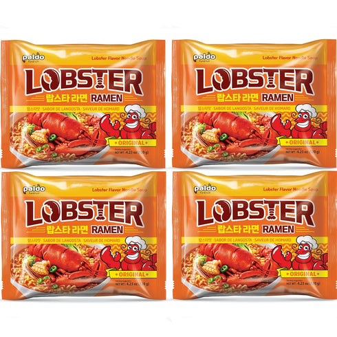 Pack 4, (120g 4) Paldo Fun & Yum Lobster Flavored Noodle Soup Original of Seafood Broth, Oriental Style Korean Ramyun