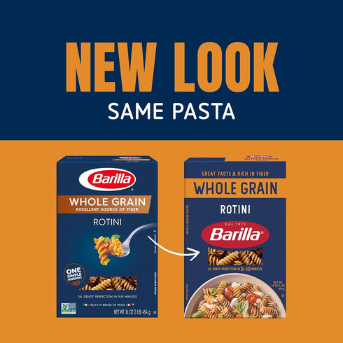 16 oz. (Pack 12) 100% Barilla Whole Grain Rotini Pasta, Box of - Non-GMO, Made With Whole Grain Durum Wheat - Great