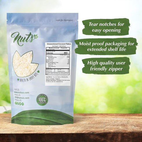 (2 LBS) NUTS U.S. Unsweetened Shredded Coconut Flakes | Thin & Feathery Flakes of Coconuts | Mild, Fresh