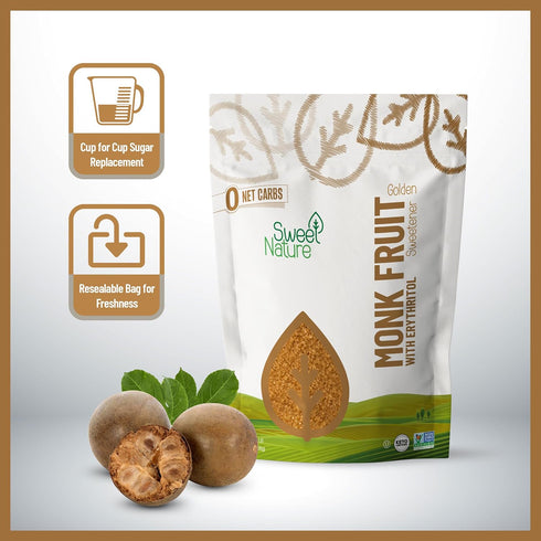 0 0 (5 Lb.) Sweet Nature Golden Monk Fruit Sweetener - Great Brown Sugar Substitute for Diabetics - Gluten-Free, Keto