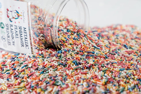 Sweet Evas SHIMMER Topper,Jimmies,Large,Bulk Candy,1.5 LBS Large,1.5 METALLIC PEARL RAINBOW SPRINKLES-Dairy