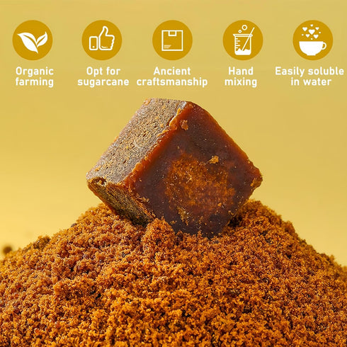 H2ONDBQF 200g/7.05oz Brown Sugar Cubes, Deep Molasses Richness Raw Cane Demerara Sugar, Handmade Ancient Black Sugar