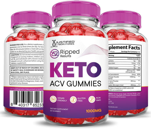 (3 Pack) Gummies 1000MG Gummies B12 180 Gummys Ripped Results Keto ACV Advanced Formula Ripped Results Keto Apple Cider