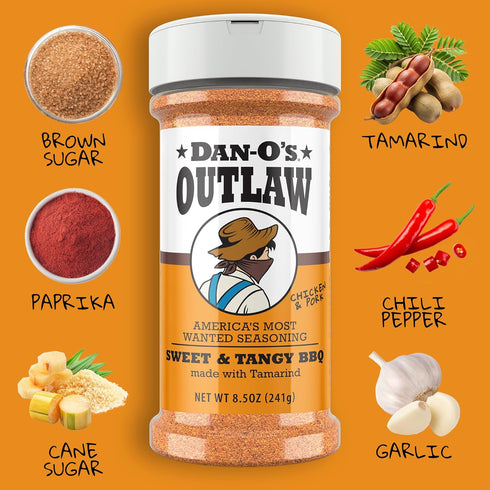 Pack 3 Dan-Os Outlaw BBQ Seasoning Variety Bottle Combo Sweet & Tangy BBQ (Tamarind), Spicy & Sweet Caribbean Bold