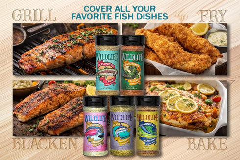 Pack (5 Set) Wildlife Seasonings Tackle Box Bundle Seafood Seasoning Variety for Fish, Grilling & Cooking Flavor