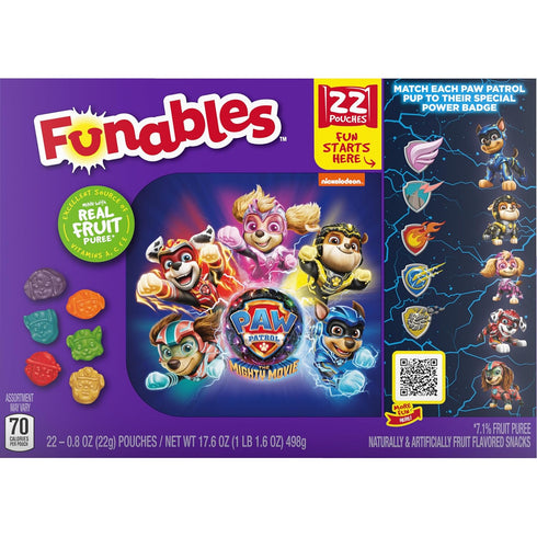 0.8 oz 22 Funables Fruity Snacks, PAW Patrol, Assorted Fruit, Flavored Snacks, ct