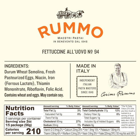 Rummo N.94 8.82 (Pack 1) Fettuccine Pasta - Fettuccine Pasta Noodles, Dry Pasta, Curly Noodles, Egg Noodles, Italian