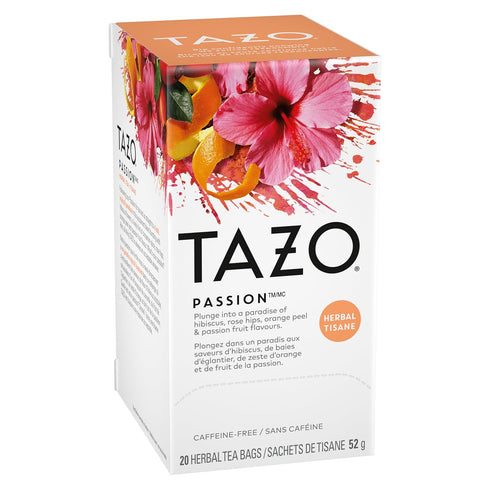 20 TAZO Passion Herbal Tea Bags, Hot or Iced, Caffeine Free, Total Tea Bags
