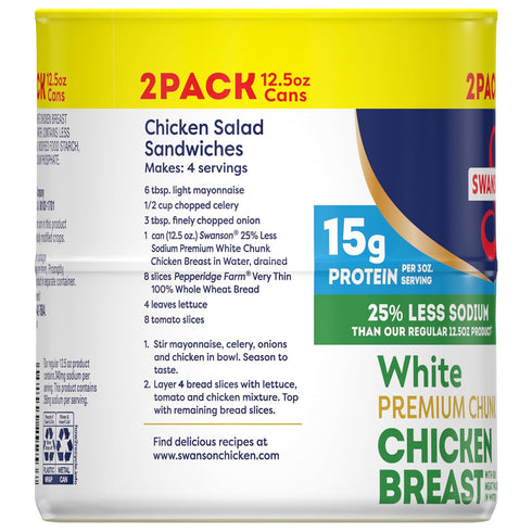 25% 12.5 OZ (2 Pack) Swanson Less Sodium White Premium Chunk Canned Chicken Breast in Water, Can